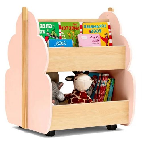 Costway Étagère Rangement Pour Enfants Bibliothèque En Bois 2 Niveaux, Avec Roues Universelles Pour Livres Jouets, Rose
