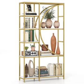 Bibliothèque À 6 Niveaux Costway, Étagère Autoportante Avec Rangement Ouverts, Design En Arc, Cadre En Métal, Salon Bureau, Doré