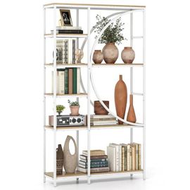 Bibliothèque À 6 Niveaux Costway, Étagère Autoportante Avec Rangement Ouverts, Design En Arc, Cadre En Métal, Salon Bureau, Blanc