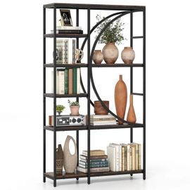 Bibliothèque À 6 Niveaux Costway, Étagère Autoportante Avec Rangement Ouverts, Design En Arc, Cadre En Métal, Salon Bureau, Noir