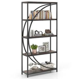 Bibliothèque À 5 Niveaux Costway, Rayonnages Ouverts, Design En Arc, Cadre En Métal, Étagère Autoportante Pour Salon Bureau, Noir