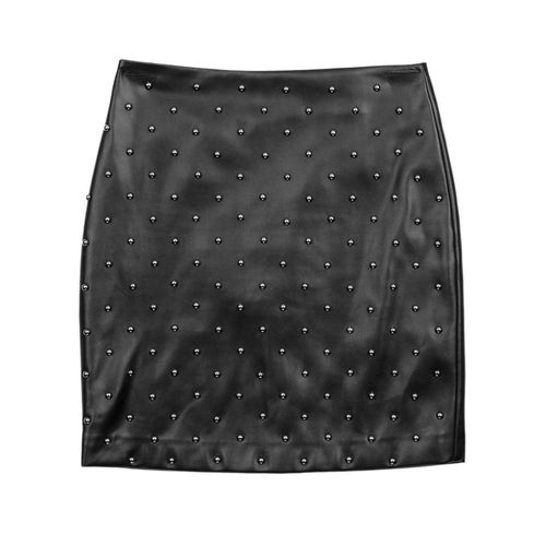 Jupe Cuir Pu A Clou Noire Doublee Skirt Cloutee Style Rock Mode Tendance Taille 42 Ornee De Clous Metalliques Camaïeu