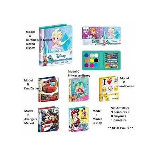 Set Art 8 Pieces - Coffret Artistique * L'unité / Model Aléatoire * La Reine Des Neiges/Princesse/Avengers/Cars/Imoticones Ou Minnie * 11,1 X 10,3 X 2,2 Cm 