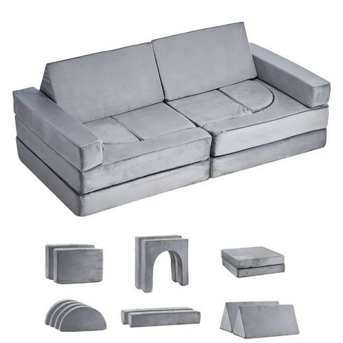 Canapé Modulaire pour Enfants-Duoku-14 Pièces-Sectionnel Convertible avec Accoudoirs-Mousse 28D et Tissu Doux-Gris