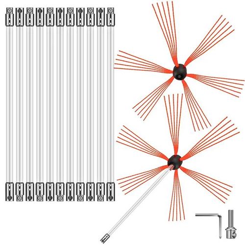 Kit de Tiges de Ramonage Flexibles-Duoku-39 pi-Nylon, 2 Têtes de Brosse, 12 Tiges Blanches, Connexion Facile