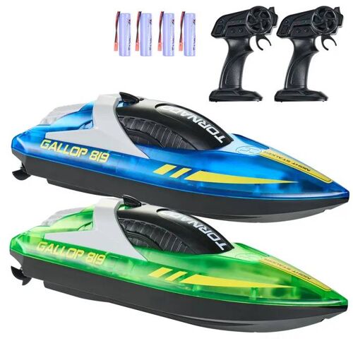 Bateau Télécommandé-Duoku-Lot de 2, 2,4 GHz-pour Piscines et Lacs-Bateau de Course avec Lumière LED-4 Piles Rechargeables