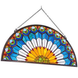 Attrape-soleil en Vitrail-Duoku-91,3 x 46,5 cm-Panneau Suspendu avec Chaîne-Demi-cercle-Design Artisanal Vintage