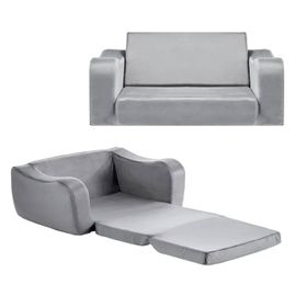 Canapé Pour Enfants 2-En-1-Duoku-Convertible En Chaise Longue-Mousse 28d Et Tissu Doux-Gris, L
