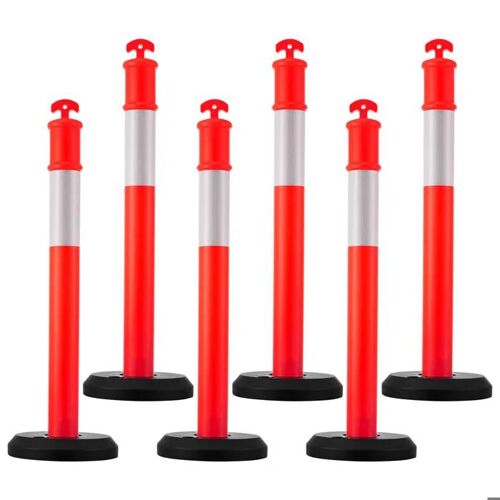 Poteaux de Signalisation 6 Pièces 114 cm-Duoku-Balises de Délimitation avec Base Remplissable et Bandes Réfléchissantes-Rouge