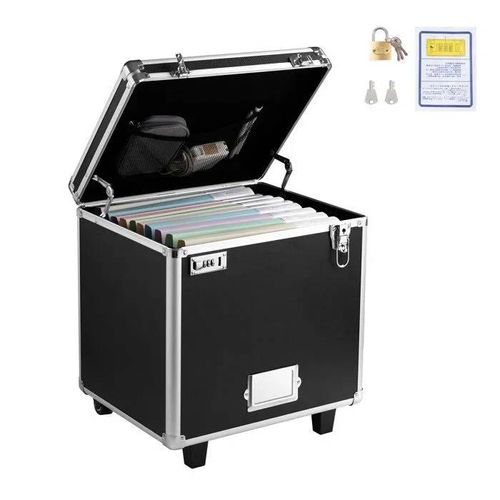 Boîte de Rangement pour Dossiers avec Roulettes-Duoku-39,6 x 32 x 38,1 cm-Mallette Verrouillable Portable avec Poignée Télescopique