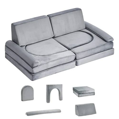 Canapé Modulaire pour Enfants-Duoku-10 Pièces-Sofa Sectionnel Convertible avec Accoudoirs-Mousse 28D et Tissu Doux-Gris