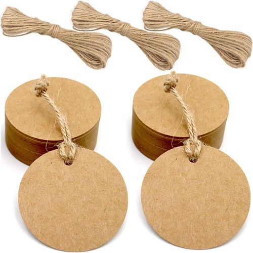 Étiquettes Cadeau en Papier Kraft 5 cm, 200 Pièces Étiquettes Vierges pour Mariage, Anniversaire, Noël, Projets de Bricolage, Marque-Places, Jolies Étiquettes Naturelles pour Pots et Souvenirs