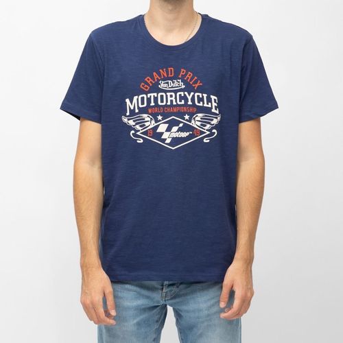 Tee Shirt Bleu Marine Coton Logo Grand Prix Moto Gp World Championship Homme Von Dutch