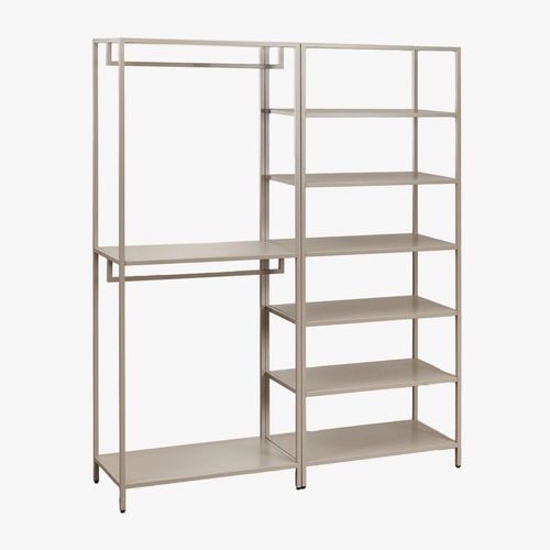 Armoire Modulaire Ouverte Janine 2 Pièces Avec Portant Et Étagères En Acier Moka Brown