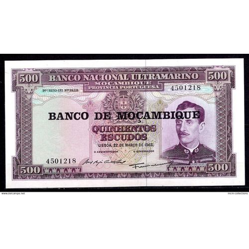 Billet De Banque Mozambique 500 Escudos 1967 (1967-1976) Pick 118 Neuf Unc  Dimension 170 × 90 Mm