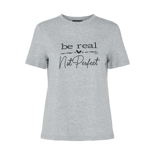 Tee Shirt Maria Coton Bio 'be Real, Not Perfect' Gris Chiné Femme Pieces