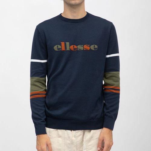 Pull À Rayures Colorées Coton Bleu Marine Homme Ellesse