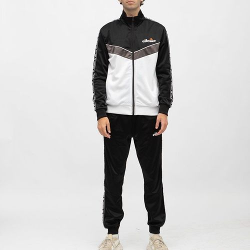 Ensemble Jogging Noir Et Veste Zippée Blanche Avec Bandes Noires Homme Ellesse
