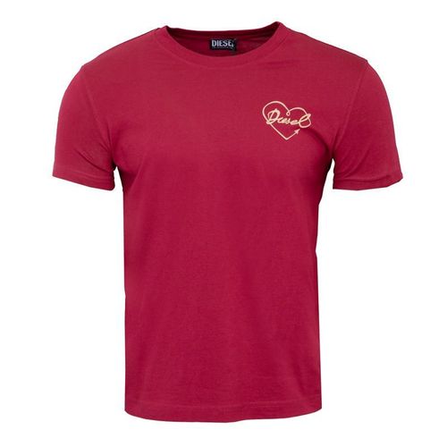 Tee Shirt Imprimé Coeur Coton Rouge Homme Diesel