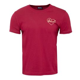 Tee Shirt Imprimé Coeur Coton Rouge Homme Diesel