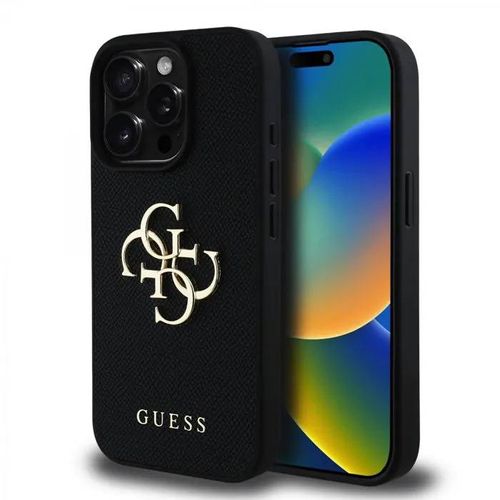 Guess Pu Grained 4g Metal Logo Back Cover Pour Iphone 15 Pro Max Black