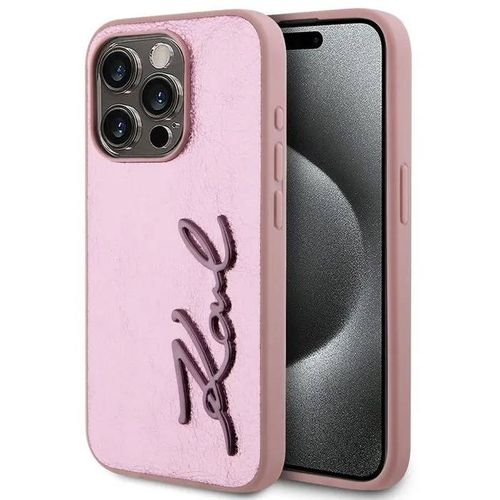 Karl Lagerfeld Wrinkled Pu Signature Logo Zadní Kryt Pro Iphone 15 Pro Max Pink