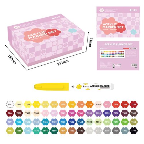 Marqueurs Acrylique Arrtx À Pointe Pinceau Souple - Set De 60 Couleurs Animé - Pointe Souple 3.5mm - Pigmentation Intense