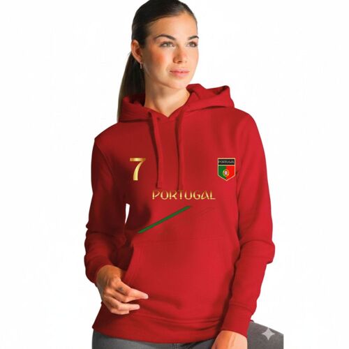 Sweat À Capuche Femme Rouge - Design Inspiré Du Portugal - Numéro 7