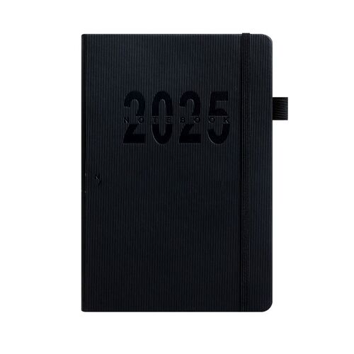 Agenda Journalier 2026 - Carnet A5 Noir Ligné Avec Sangle (180 Feuilles)