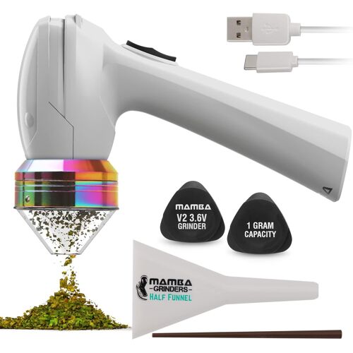 Broyeur électrique de couleur arc-en-ciel avec USB et aide au dosage avec tête d'entonnoir pour remplir, herbes et épices écrasées jusqu'à 1 broyeur, charge complète avant utilisation