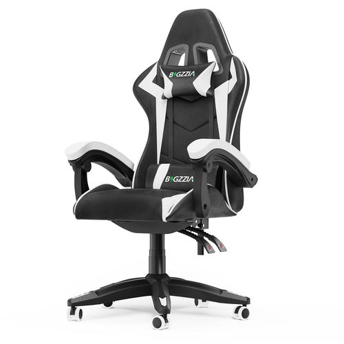 Fauteuil De Jeu Ergonomique, Fauteuil De Jeu Informatique Ergonomique, Avec Soutien Lombaire Et Appui-Tête Réglables, Idéal Pour Une Utilisation Dans Un Bureau à Domicile,Noir Et Blanc.