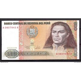 Billet De Banque Perou 500 Intis 1987 Pick 134 Neuf Unc  Dimension 150 X 75 Mm