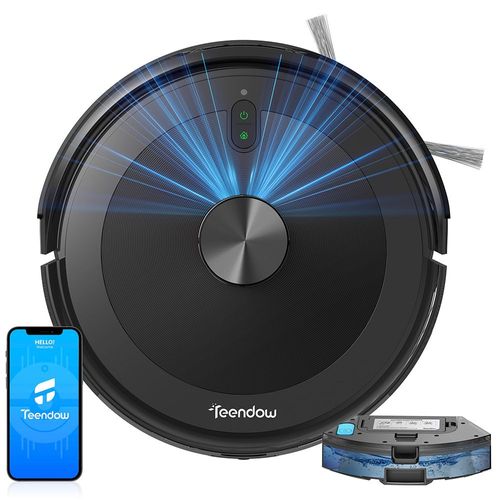 Teendow D10S Aspirateur robot avec navigation intelligente LDS, aspiration puissante de 5000 Pa, auto-rechargeable, idéal pour les poils d'animaux, les tapis et les sols durs