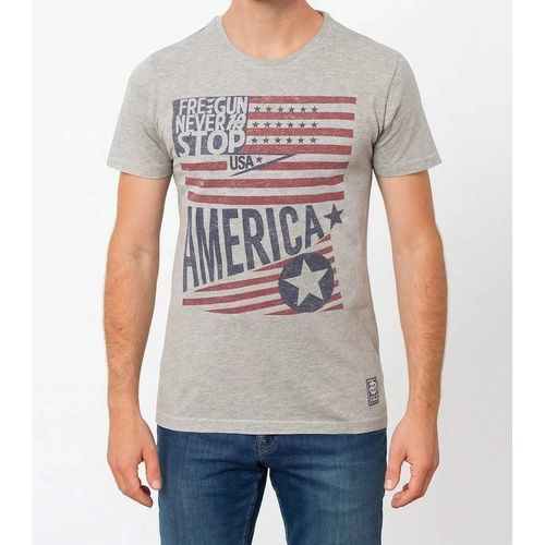 T-Shirt Homme Freegun – Taille S – Motif Usa Vintage – Gris Chiné