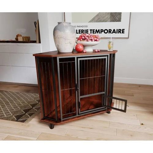 Meuble D'angle Pour Chien Costway, Porte Verrouillable De Nourriture, Pieds En Bois Caoutchouc, Cadre En Métal, Plateau De Travail