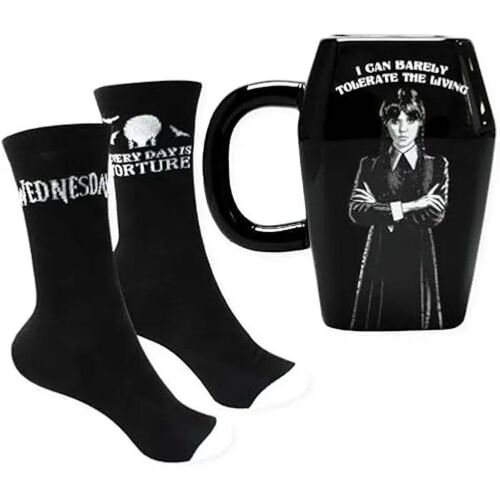 Ensemble Tasse À Café Et Chaussettes - Blue Sky Studios - Mercredi Coffin - Taille 37-40 - Céramique - Noir