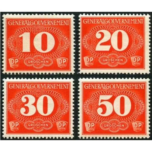 Pologne, Occupation Allemande 1940, Très Belle Série Complète Neuve** Luxe Timbres Taxe Yvert 1 À 4, Valeur En Groschen, Mention "Dp Osten" Pour Deutsche Post Osten.
