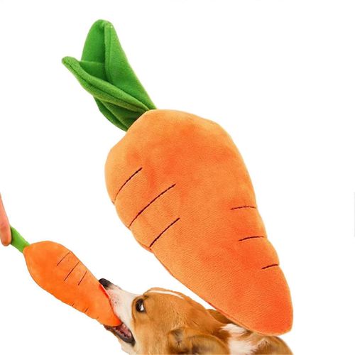 Jouet en peluche couineur pour chien en forme de carotte, en peluche douce et sure, pour soulager le stress des chiots.