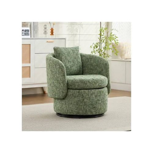 Fauteuil Pivotant Exclusif En Peluche ¿ Un Élégant Fauteuil Club Au Design Circulaire Et Aux Coussins Décoratifs ¿ Vert