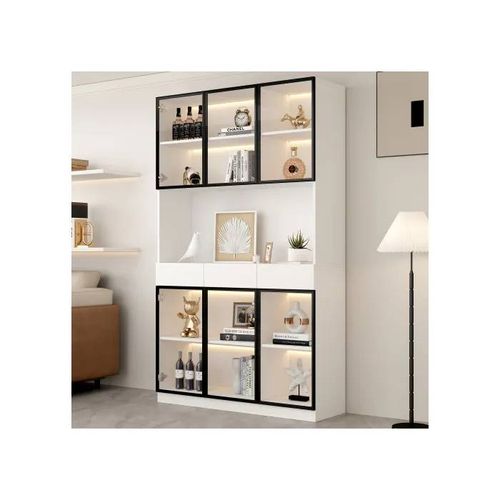 Porte De Vitrine 200 Cm De Haut Vitrine Blanche Avec Éclairage Led, Blanc - Cadre De Porte Noir