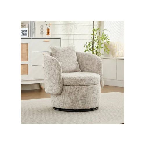 Fauteuil Pivotant Exclusif En Peluche ¿ Un Élégant Fauteuil Club Au Design Circulaire Et Aux Coussins Décoratifs ¿ Blanc Ivoire