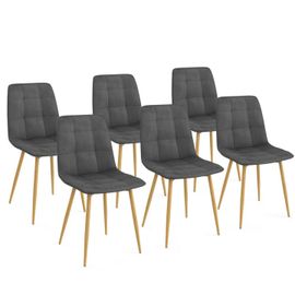 Lot de 6 chaises MILA en velours gris foncé pied effet bois pour salle à manger
