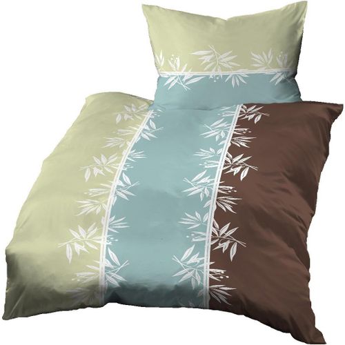 Parure De Lit Avec Housse De Couette En Seersucker Microfibre, Pour Lit 1 Personne, Fleurs Et Rayures, Jaune Bleu Marron/Brun, 140x200 Cm + 70x90 Cm