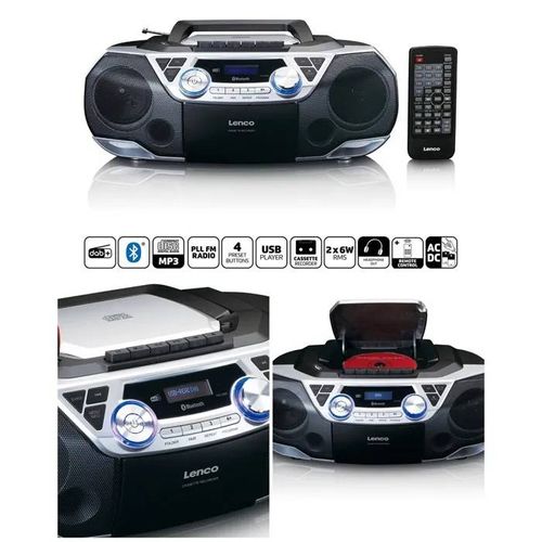 RADIO CD CASSETTE portable avec radio DAB+- FM ¿ Bluetooth- CD- enregistreur de cassettes et lecteur USB Argent