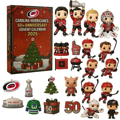 Calendrier de l'Avent Carolina Hurricanes ¿ 24 Jours Équipe Hockey NHL Boîte Mystère Cadeau Noël Fans de Glace