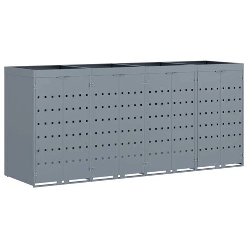 vidaXL Rangement de poubelle à roulettes pour 4 poubelles Gris clair