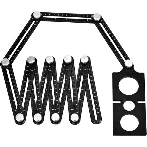 Règle de mesure multifonctionnelle à angles multiples avec trou de positionnement, règle pliante en alliage d'aluminium sur 12 côtés noirs, dimensions 23 cm x 15 cm x 3 cm, poids 0.35 kg