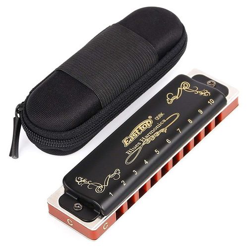 Harmonica Diatonique En Do 10 Trous 20 Tons Avec Étui Noir, Idéal Pour Le Blues, Les Débutants, Les Élèves Et Les Enfants, Son Riche Et Réactif