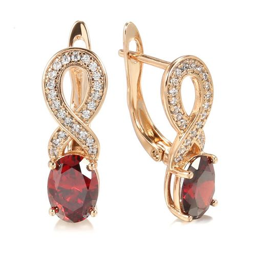 Boucles D'oreilles En Zircone Doré Rose Tendance Européenne Et Américaine Grandes Pierres Rouges En Forme De C?ur Léger Et Facile À Transporter