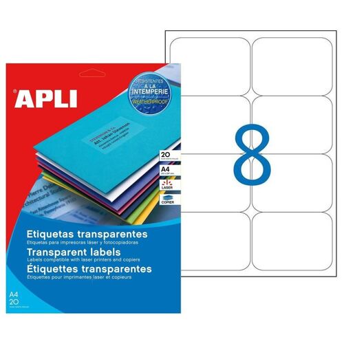 APLI - Polyester - adhésif permanent - translucide - 99.1 x 67.7 mm 8 étiquette(s) (8 feuille(s) x 8 étiquettes